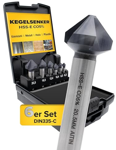 monkeystrong Kegelsenker Set AlTiN - Industrie Qualität - 90° Ø 6,3-20,5 mm - extra harter HSS E Co 5 mit Beschichtung - Senker für Edelstahl, Stahl, Metall