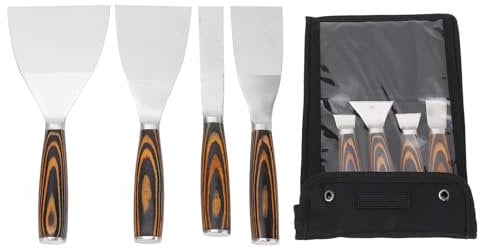 4PCS Set Drywall Scraper Tool Stainless Steel and Beech Wood Drywall Finishing Hand Tool Kit