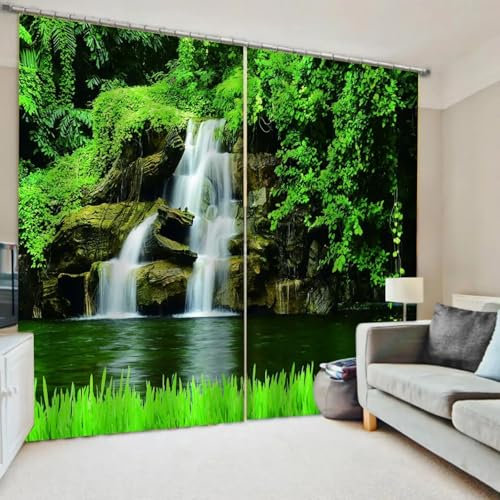 IKDZCM Tropischer Wald, natürliche Landschaft, 3D-Digitaldruck, für Schlafzimmer, Wohnzimmer, Fenstervorhänge, 2 Paneele, grüne Bäume, Moos, tiefer Wald WxH/2x120x160cm blickdichter Vorhang