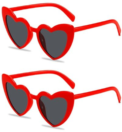 Generisch 2 Stück Herz Sonnenbrille, Personalisiert Rote Sonnenbrille, Vintage Herzbrille, Festival Valentines Party Herzbrille Rot, Rote Brille Herzen, für Damen Hochzeit Bride Headband Haarreif