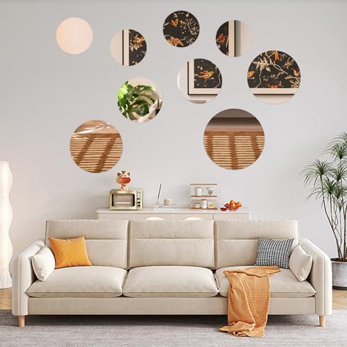 Naapesi 9 Stück Acryl Handwerks Spiegel, Rund Deko Spiegel Wand Aufkleber, Selbstklebend Selbstkleber Spiegel, Acryl Spiegelwand Aufkleber, Kleine Rund Spiegel für Badezimmer Küche Wohnzimmer