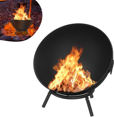 YRHome Schwarz Feuerschale für den Garten Ø 62 cm Feuerstelle Outdoor aus Stahl Flexibel Einstellbarer Grillrost mit Dreibein Gestell Feuertonne Feuerkorb für Camping Garten Feuerwanne Grillschale