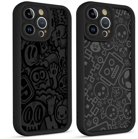 Yimctoie 2 Stück Handyhülle für iPhone 13 Hülle 6.1, Aesthetic Skeleton Ghost Face Design Kreativität Muster mit Matte TPU Weich Silikon Schutzhülle Case Stoßfest Kratzfest Bumper Cover, Kawaii