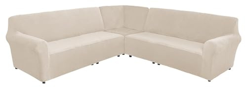 SXZAGZR Sofabezug Ecksofa L Form 7 Sitzer, L-förmiger Sofabezug, L-Form Sofahusse, Couchbezug rutschfest, Eckcouch Cover, Samt Sofabezug Eck Stretch Sofa Überzug (Cremefarben)