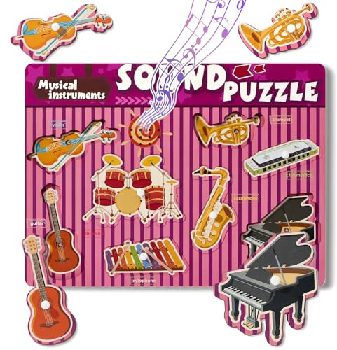 Atoylink Holzpuzzle Spielzeug, Steckpuzzle Enthält 8 Musikinstrumente, Holzspielzeug für Kinder, Montessori Motorikspielzeug, Steckspiel Baby Puzzle Geschenk Kinder ab 2 3 4 5 Jahre