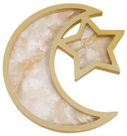 BYNYXI Holz Mond und Stern Serviertablett für Eid al-Fitr - Dekoratives Ramadan Tablett für Süßigkeiten und Snacks - Islamische Dekoration