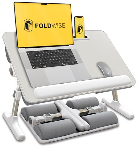 FoldWise 2-in-1 Bed Table & Lap Desk - Soft Cushions, Adjustable Height & Angle, Foldable with Wrist Rest, Tablet Holder, Edge Stopper & Laptop Table Non-Slip Leather, Ideal for Bed Desk, Sofa & Chair