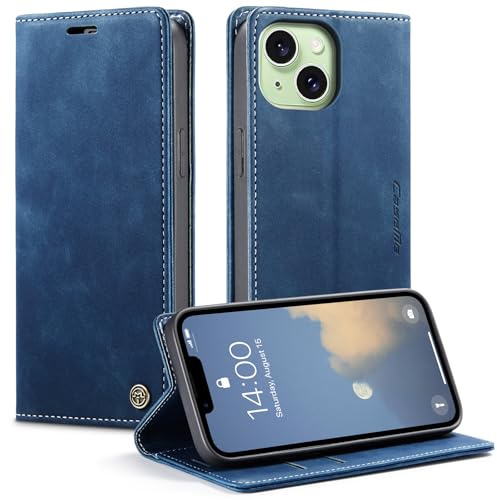 Monweicz Coque pour IPhone 15 Clapet Case en Cuir Pochette Protection Portefeuille Rabat Etui Premium Housse Porte Carte Magnétique Étui pour IPhone 15, Bleu