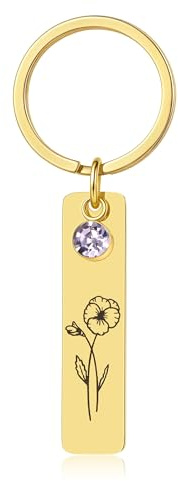 YeGieonr Geburtsblume Schlüsselanhänger Damen – Edelstahl Geburtsstein Blume Keychain, Geschenk für Frauen Mädchen Geburtstag
