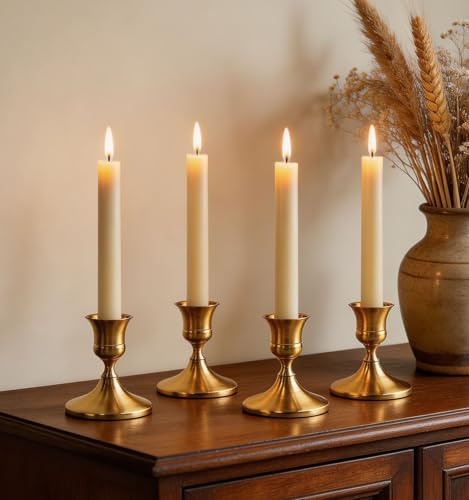 Filltown Kerzenständer Gold Metall Taper Kerzenhalter, 4 Stück Kleine Kerzenständer Vintage Moderne Dekoration für Tischdekoration, Kamin, Esszimmer, Feste, Weihnachtsdekoration oder Wohnaccessoires
