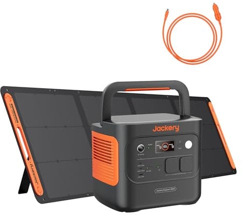 Jackery 2000 v2 Tragbare Powerstation mit 200W Solarpanel mit DC8020 Kfz-Ladekabel, 2042Wh Solargenerator mit 2200W Ausgang, LiFePO4 Batterie Schnellladung für Camping, Wohnmobil, Off-Grid