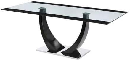 Vente-unique - Table à Manger 8 Personnes en Verre trempé, MDF et Acier Inoxydable - Noir - Mezzo II