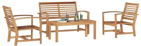 vidaXL Garden Sofa Set Beige Solid teak wood, Garden Sofa Set, Rectangular Patio Arrangement, Traditional Outdoor Furniture, Teak Lounge Setup