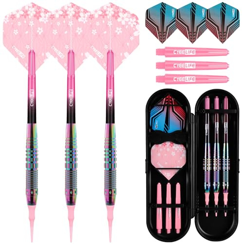 CyeeLife Dartpfeile mit kunststoffspitze, 3 Stück Profi Softdarts für elektronische dartscheibe,Darts Set mit 6 Dart Schaft + 6 Flights + 1 Dart Case