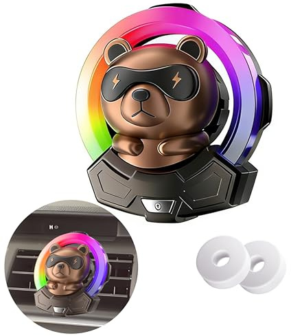 Cartoon Bär Outlet Lüfterfrischer Vent Clips Auto, 7 Farben dynamischen Beleuchtungen Lüftungsgitter Clips Auto Deko, Geräuschaktivierter, USB Aufladung Parfüm Diffusor