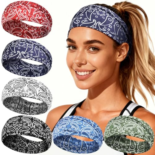 Loiluliy Stirnband Damen Sport, 6 Pack Haarband Damen Herren Breit Stirnbänder Dünn, Elastisch Headband Unisex Hair Band Haarschmuck für Sport Laufen Gym Joggen Yoga Workout und Alltagsmode