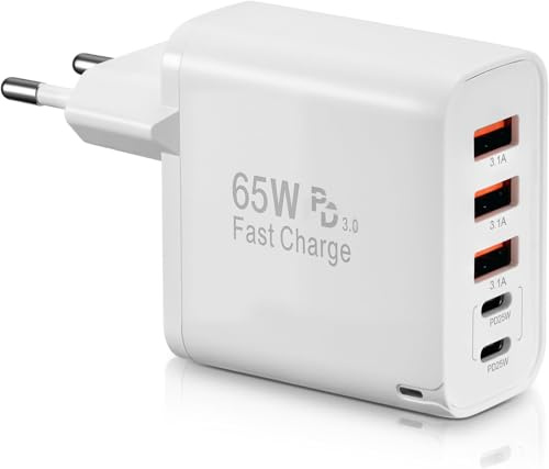 Caricabatterie USB C, 65 W 5 porte Caricabatterie USBC con caricatore rapido intelligente QC 3.0, adattatore di alimentazione USB per iPhone 15/14/13/12/11 Pro Max SE 2020 XS XR 8 7, per S-amsung