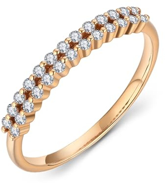 KnSam Fedi nuziali in oro bianco 9 K/14 K/18 carati, da laboratorio, con doppia fila, anello Au 750/585/375, misura 47-70, Oro rosa 14 carati (585), Laboratorio Creato Diamante