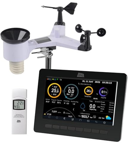 dnt WiFi-Wetterstation WeatherScreen PRO V2, Wetter- und Raumklima stets unter Kontrolle, DNT000026, Weiß, Schwarz