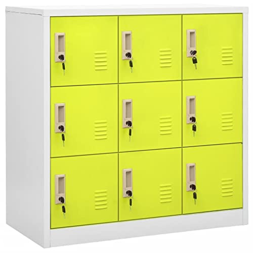 QUAHEAS Schließfachschrank Hellgrau, Grün, 90x45x92,5 cm Stahl, 9 Fächer mit Schlössern, Robuster Spind für Büro, Schule, Lagerung