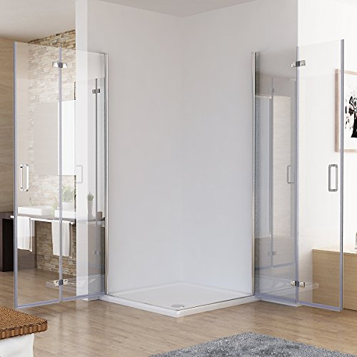 MIQU Duschkabine Eckeinstieg Falttür 100x100, Höhe 195cm ohne Duschwanne