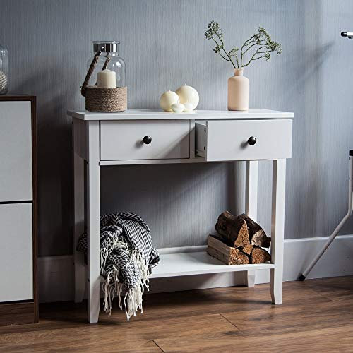 Vida Designs Windsor Konsolentisch mit 2 Schubladen und Regalfach, weiß, Holz, für Flur, Wohnzimmer, Schlafzimmer, Ankleidekommode, Schreibtischmöbel