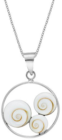 81stgeneration Frauen 925 Sterling Silber Kreis Drei Shiva Auge Muschel Anhänger Halskette, 46 cm