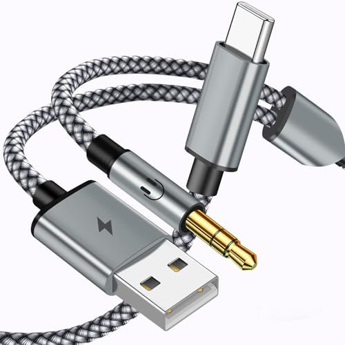 USB C auf 3,5 mm AUX-Kabel mit Ladegerät, 2-in-1 USB C auf 3,5 mm Kopfhörer, Auto-Stereo-Aux-Kabel mit PD 18 W Ladegerät, kompatibel mit iPhone 16/16Pro/15/15Pro, Galaxy S24 Ultra/S24/S23/S21FE, Pixel