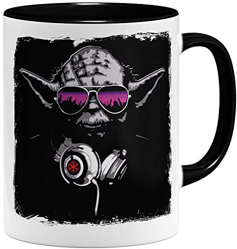 OM3® Musik Deejay DJ Yoda Tasse | Keramik Becher | 11oz 325ml | Beidseitig Bedruckt | Schwarz
