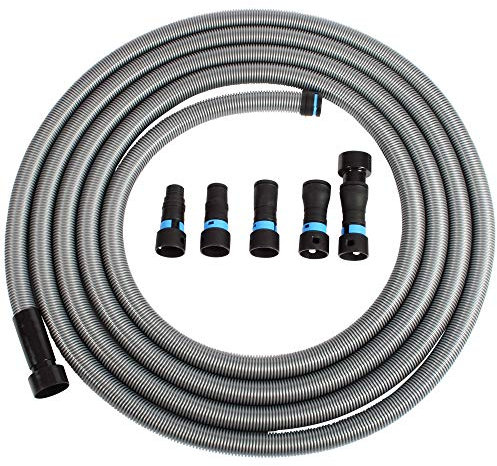 Cen-Tec Systems 94731 Quick Click 30 Ft. Hose for Home and Shop Vacuums with Expanded Multi-Brand Power Tool Adapter Set for Dust Collection, Silver