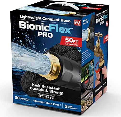 Bionic Flex Pro Gartenschlauch, 15,2 m, robuster und leichter, wetterfester Gartenwasserschlauch mit Messingbeschlägen und verstellbarer Messing-Sprüh- und Schießdüse, reißfest, knickfreier Schlauch