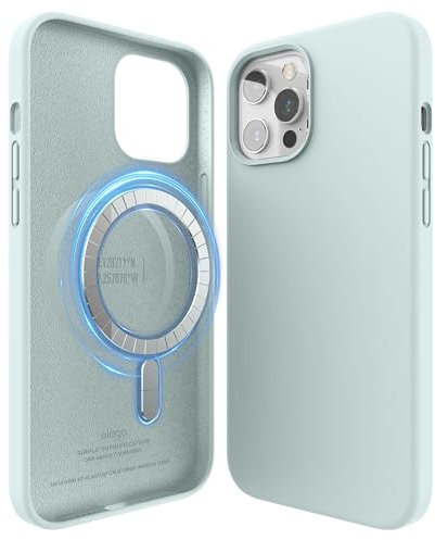 elago Magnetische Silikonhülle, kompatibel mit iPhone 12 und iPhone 12 Pro (6,1 Zoll), eingebaute Magnete, kompatibel mit MagSafe-Zubehör (Mint)