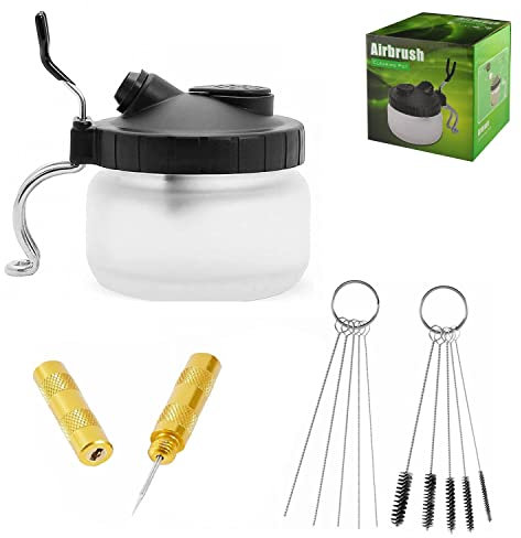 ROSEMARY 4 Set Airbrush Spray Gun Wash Cleaning Tools Needle Nozzle Brush Glass Cleaning Pot Holder,Airbrush Clean Kit, Airbrush Cleaning Pot for Air Brush Washing