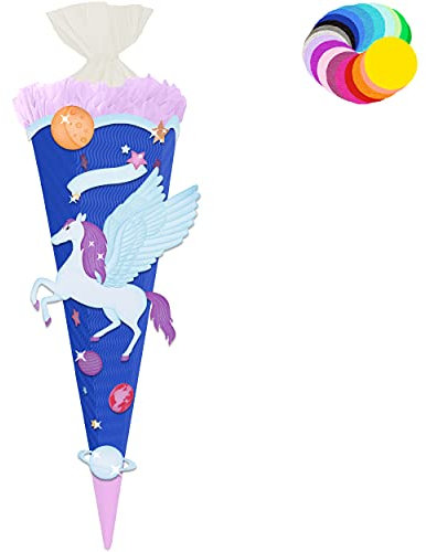 alles-meine.de GmbH Bastelset - Schultüte Farbe & Größe wählbar 70/85 / 100 cm - Einhorn - Pegasus - Farbe frei wählbar - Bastelschultüte - Zuckertüte zum selber Basteln Be..