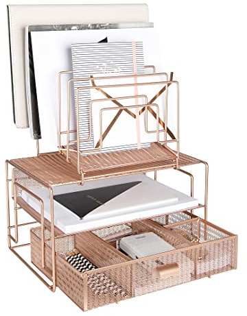 Blu Monaco Organiseur de bureau et accessoires de bureau or rose avec trieurs de fichiers et tiroir pour fournitures de bureau, papier, appareil et dossiers