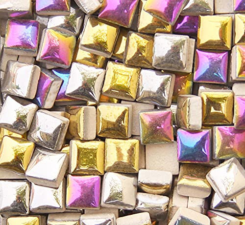 200 Stück/200 g Mosaikfliesen, Quadratische Formen 1,0 x 1,0 cm Quadratische Keramikmosaik Mosaik Glasstücke für DIY Kunst Handwerk und Heimdekorationen - Gold Silber Mix