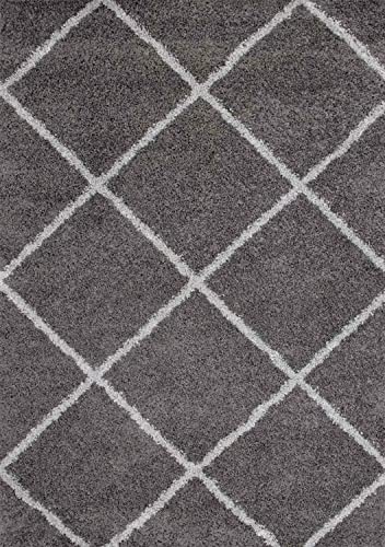 Hochflor Teppich Wohnzimmer Shaggy weich modern Rauten Muster Grau Anthrazit Creme Schwarz Rot Lila Beige, Farbe:Anthrazit/Grau, Maße:200x280 cm