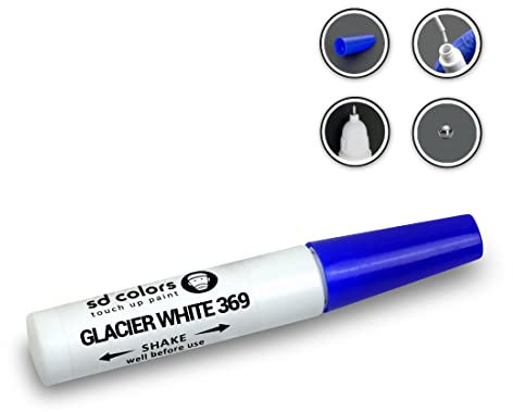 SD COLORS GLACIER WHITE 369 Kit de retouche de peinture 12 ml avec pinceau à rayures Code couleur 369 Blanc glacier