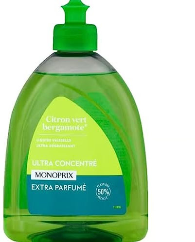 Monoprix Liquide Vaisselle Ultra Degraissant Citron Vert Bergamote - La bouteille de 500ml