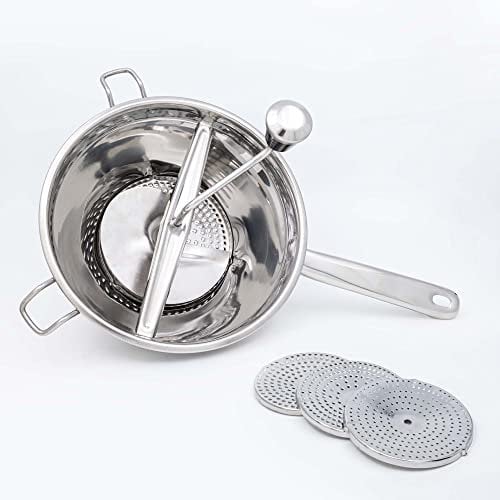 Pasapures Acero Inoxidable de 20cm con 3 Discos/Pasapure para Patatas y Verduras/Pasapures Manual/Colador Chino Cocina (20 cm)
