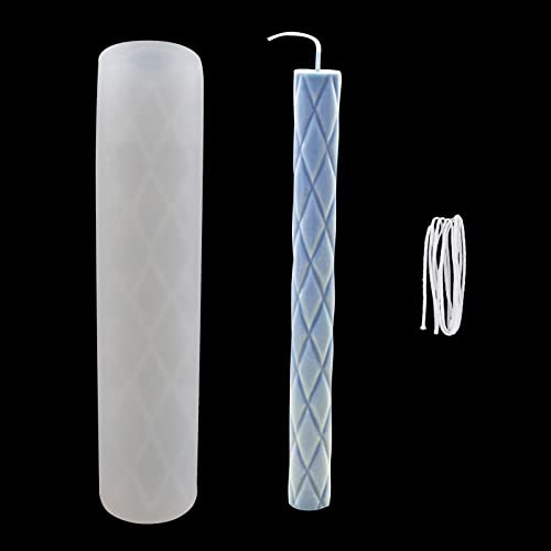 WANDIC Moule à bougie en silicone, 1 pièce en silicone avec mèche de bougie, moule à bougie en forme de colonne en forme de losange pour la fabrication de bougies de Noël Saint-Valentin décoration