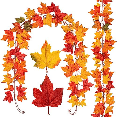 Briful Kunstgirlande, 2 Stück Herbstgirlande Künstlich Hängepflanze Kunstpflanze Ahorn Girlande Herbstblätter Reben Herbstdeko Wanddeko, 6 Ft/182 cm
