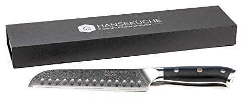 Hanseküche Santoku Damastmesser – Hochwertiges Kochmesser aus Damast Stahl mit 67 Schichten, Santokumesser, Profi Messer mit G10 Griff, Scharfes Schneidemesser, Küchenmesser