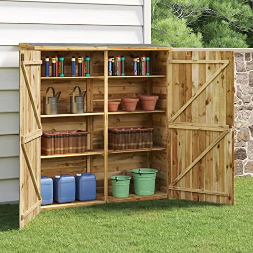 Gecheer Geräteschuppen Gartenschrank Holz Gerätehaus Gartenhaus Geräteschuppen Geräteschrank Holzhütte Holzhaus Doppeltür 163x50x171 cm Massivholz Kiefer