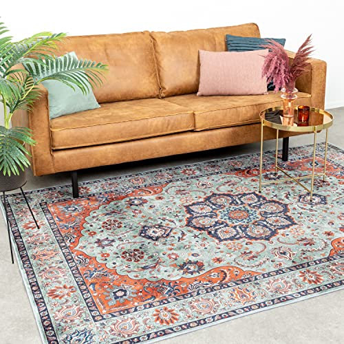 FRAAI | Home & Living Teppich Vintage - Imagine Medaillon Grün - Baumwolle, Polyester - Flachgewebe - Vintage, Orientalisch - Wohnzimmer, Esszimmer, Schlafzimmer - Carpet