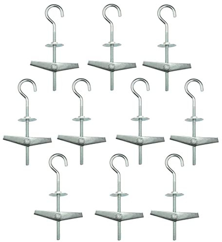 AERZETIX - C57886 - Satz mit 10 Dübel mit feder Ø13x50mm + schraubhaken M4x65mm für hohlwände - falsche befestigung decken gipskarton scharnier haken trockenbau - aus verzinktem stahl Cr3+