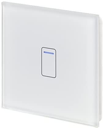 Retrotouch Crystal Touch Switch | LED Light Indicator | 1 Gang 1 Way 300W | Stylish White Glass Finish | Screwless Front | 35mm Back Box No-Neutral Required | Luxury Home & Bathroom Light Switches