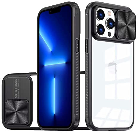 LIUKM Coque Compatible avec iPhone 13 Pro Max, Cache Camera Protection, Étui avec Cache Caméra Coulissante, composé d'un Dos en PC et d'un Cadre en TPU - Noir