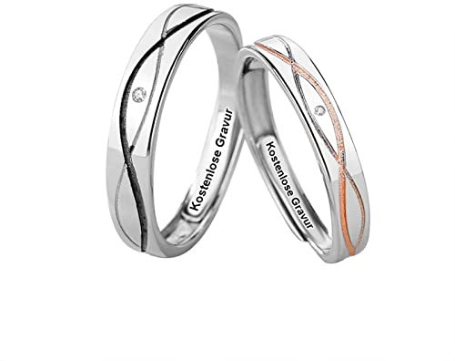 Bandring Silber 925 Herren, Wedding Ring Verstellbar Sterling Silber Irregulär Wasser Welligkeit Fisch Linie Zirkonia Frei Gravur Personalisiert