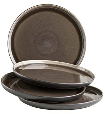 MÄSER Serie Niara, Modernes Dessertteller Set für 4 Personen in aufregendem Vintage Look, kleine Teller aus Keramik, Steinzeug, Grau/Schwarz